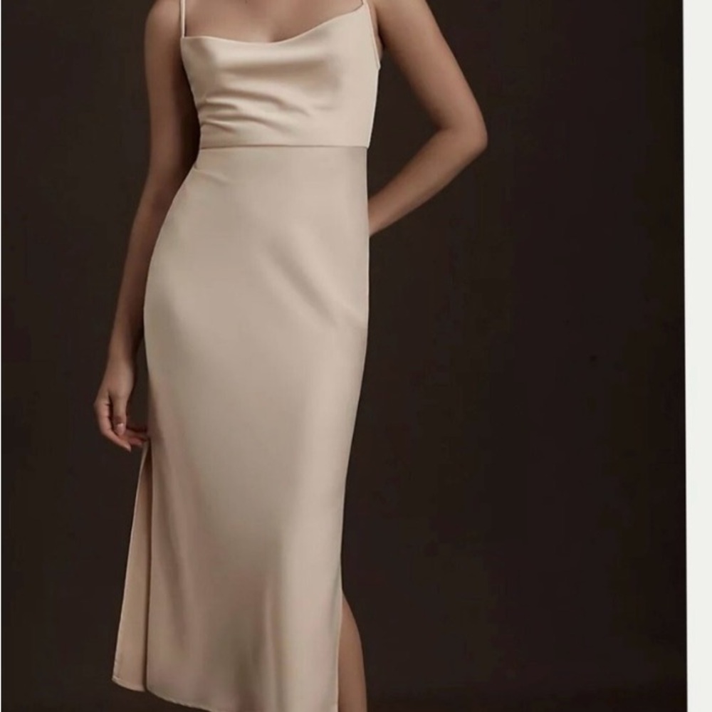 Sachin + Babi Neutral Cream Satin Cowl-Neck Midi Dress